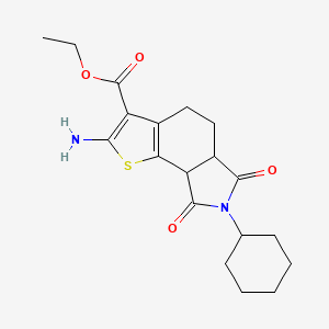 molecular formula C19H24N2O4S B1216920 2-Amino-7-cyclohexyl-6,8-dioxo-4,5,5a,8a-tetrahydrothieno[2,3-e]isoindole-3-carboxylic acid ethyl ester 