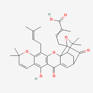 molecular formula C33H36O8 B1216923 4-[12-羟基-8,8,21,21-四甲基-5-(3-甲基丁-2-烯基)-14,18-二氧-3,7,20-三氧杂六环[15.4.1.02,15.02,19.04,13.06,11]二十二-4(13),5,9,11,15-戊烯-19-基]-2-甲基丁-2-烯酸 CAS No. 5262-69-1