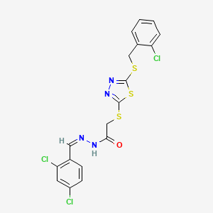 molecular formula C18H13Cl3N4OS3 B12169459 2-[[5-[(2-chlorophenyl)methylsulfanyl]-1,3,4-thiadiazol-2-yl]sulfanyl]-N-[(E)-(2,4-dichlorophenyl)methylideneamino]acetamide 