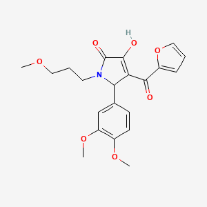 molecular formula C21H23NO7 B12169592 (4E)-5-(3,4-dimethoxyphenyl)-4-[furan-2-yl(hydroxy)methylidene]-1-(3-methoxypropyl)pyrrolidine-2,3-dione 