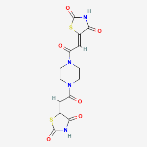 molecular formula C14H12N4O6S2 B12169738 (5Z)-5-(2-{4-[(2E)-2-(2,4-dioxo-1,3-thiazolidin-5-ylidene)acetyl]piperazin-1-yl}-2-oxoethylidene)-1,3-thiazolidine-2,4-dione 