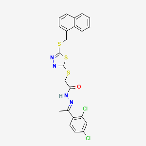 molecular formula C23H18Cl2N4OS3 B12169880 N'-[(1E)-1-(2,4-dichlorophenyl)ethylidene]-2-({5-[(naphthalen-1-ylmethyl)sulfanyl]-1,3,4-thiadiazol-2-yl}sulfanyl)acetohydrazide 