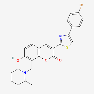 molecular formula C25H23BrN2O3S B12170300 3-[4-(4-bromophenyl)-1,3-thiazol-2-yl]-7-hydroxy-8-[(2-methylpiperidin-1-yl)methyl]-2H-chromen-2-one 