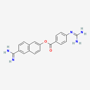 molecular formula C19H17N5O2 B1217035 Nafamostat CAS No. 81525-10-2