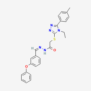 molecular formula C26H25N5O2S B12170519 2-[[4-ethyl-5-(4-methylphenyl)-1,2,4-triazol-3-yl]sulfanyl]-N-[(E)-(3-phenoxyphenyl)methylideneamino]acetamide 