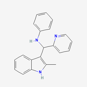 molecular formula C21H19N3 B12170746 N-[(2-methyl-1H-indol-3-yl)(pyridin-2-yl)methyl]aniline 