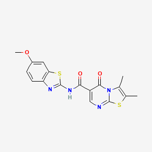 molecular formula C17H14N4O3S2 B12170791 N-(6-methoxy-1,3-benzothiazol-2-yl)-2,3-dimethyl-5-oxo-5H-[1,3]thiazolo[3,2-a]pyrimidine-6-carboxamide 