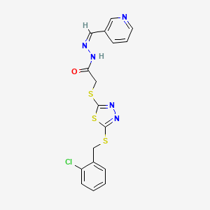 2-[[5-[(2-chlorophenyl)methylsulfanyl]-1,3,4-thiadiazol-2-yl]sulfanyl]-N-[(E)-pyridin-3-ylmethylideneamino]acetamide