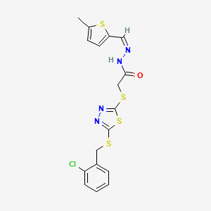 2-[[5-[(2-chlorophenyl)methylsulfanyl]-1,3,4-thiadiazol-2-yl]sulfanyl]-N-[(E)-(5-methylthiophen-2-yl)methylideneamino]acetamide