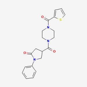 molecular formula C20H21N3O3S B12171794 1-Phenyl-4-{[4-(thiophen-2-ylcarbonyl)piperazin-1-yl]carbonyl}pyrrolidin-2-one 