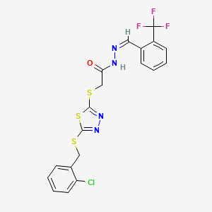 molecular formula C19H14ClF3N4OS3 B12171983 2-[[5-[(2-chlorophenyl)methylsulfanyl]-1,3,4-thiadiazol-2-yl]sulfanyl]-N-[(E)-[2-(trifluoromethyl)phenyl]methylideneamino]acetamide 