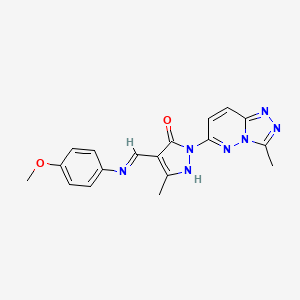 molecular formula C18H17N7O2 B12172114 (4E)-4-{[(4-methoxyphenyl)amino]methylidene}-5-methyl-2-(3-methyl[1,2,4]triazolo[4,3-b]pyridazin-6-yl)-2,4-dihydro-3H-pyrazol-3-one 