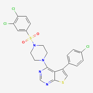 molecular formula C22H17Cl3N4O2S2 B12172192 5-(4-Chlorophenyl)-4-{4-[(3,4-dichlorophenyl)sulfonyl]piperazin-1-yl}thieno[2,3-d]pyrimidine 