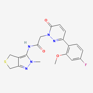 molecular formula C19H18FN5O3S B12172277 2-[3-(4-fluoro-2-methoxyphenyl)-6-oxopyridazin-1(6H)-yl]-N-(2-methyl-2,6-dihydro-4H-thieno[3,4-c]pyrazol-3-yl)acetamide 