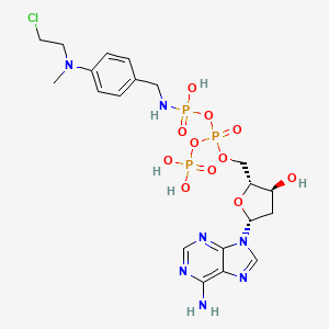 molecular formula C20H29ClN7O11P3 B1217229 [[(2R,3S,5R)-5-(6-aminopurin-9-yl)-3-hydroxyoxolan-2-yl]methoxy-phosphonooxyphosphoryl]oxy-N-[[4-[2-chloroethyl(methyl)amino]phenyl]methyl]phosphonamidic acid CAS No. 75795-00-5