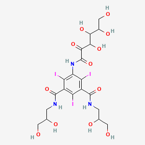 molecular formula C20H26I3N3O12 B1217251 1-N,3-N-bis(2,3-dihydroxypropyl)-2,4,6-triiodo-5-[(3,4,5,6-tetrahydroxy-2-oxohexanoyl)amino]benzene-1,3-dicarboxamide 