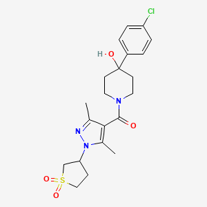 molecular formula C21H26ClN3O4S B12172539 (4-(4-chlorophenyl)-4-hydroxypiperidin-1-yl)(1-(1,1-dioxidotetrahydrothiophen-3-yl)-3,5-dimethyl-1H-pyrazol-4-yl)methanone 