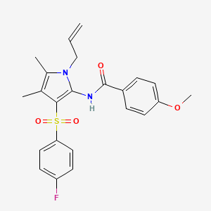 molecular formula C23H23FN2O4S B12172590 N-{3-[(4-fluorophenyl)sulfonyl]-4,5-dimethyl-1-(prop-2-en-1-yl)-1H-pyrrol-2-yl}-4-methoxybenzamide 