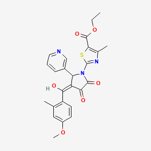 molecular formula C25H23N3O6S B12172626 ethyl 2-[(3E)-3-[hydroxy(4-methoxy-2-methylphenyl)methylidene]-4,5-dioxo-2-(pyridin-3-yl)pyrrolidin-1-yl]-4-methyl-1,3-thiazole-5-carboxylate 