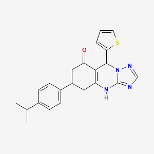 molecular formula C22H22N4OS B12172643 6-[4-(propan-2-yl)phenyl]-9-(thiophen-2-yl)-5,6,7,9-tetrahydro[1,2,4]triazolo[5,1-b]quinazolin-8(4H)-one 