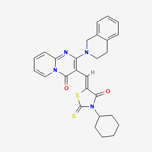 molecular formula C27H26N4O2S2 B12172670 3-[(Z)-(3-cyclohexyl-4-oxo-2-thioxo-1,3-thiazolidin-5-ylidene)methyl]-2-(3,4-dihydroisoquinolin-2(1H)-yl)-4H-pyrido[1,2-a]pyrimidin-4-one 