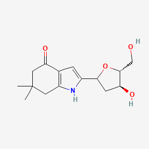 molecular formula C15H21NO4 B1217283 2-[(4S,5R)-4-hydroxy-5-(hydroxymethyl)oxolan-2-yl]-6,6-dimethyl-5,7-dihydro-1H-indol-4-one CAS No. 91679-36-6