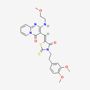 molecular formula C25H26N4O5S2 B12173228 3-[(Z)-{3-[2-(3,4-dimethoxyphenyl)ethyl]-4-oxo-2-thioxo-1,3-thiazolidin-5-ylidene}methyl]-2-[(2-methoxyethyl)amino]-4H-pyrido[1,2-a]pyrimidin-4-one 