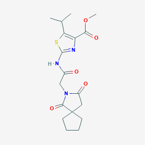 molecular formula C18H23N3O5S B12173386 Methyl 2-{[(1,3-dioxo-2-azaspiro[4.4]non-2-yl)acetyl]amino}-5-(propan-2-yl)-1,3-thiazole-4-carboxylate 