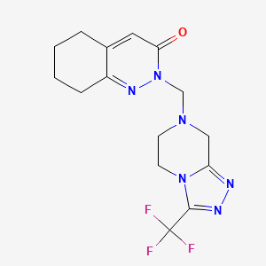 molecular formula C15H17F3N6O B12173443 2-{[3-(trifluoromethyl)-5,6-dihydro[1,2,4]triazolo[4,3-a]pyrazin-7(8H)-yl]methyl}-5,6,7,8-tetrahydrocinnolin-3(2H)-one 