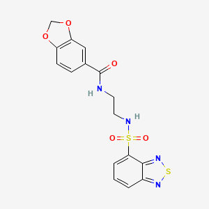 molecular formula C16H14N4O5S2 B12173547 N-{2-[(2,1,3-benzothiadiazol-4-ylsulfonyl)amino]ethyl}-1,3-benzodioxole-5-carboxamide 