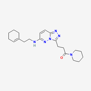 molecular formula C21H30N6O B12173682 3-(6-{[2-(Cyclohex-1-en-1-yl)ethyl]amino}[1,2,4]triazolo[4,3-b]pyridazin-3-yl)-1-(piperidin-1-yl)propan-1-one 