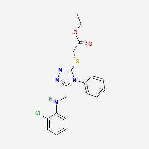 molecular formula C19H19ClN4O2S B1217383 2-[[5-[(2-Chloroanilino)methyl]-4-phenyl-1,2,4-triazol-3-yl]thio]acetic acid ethyl ester 