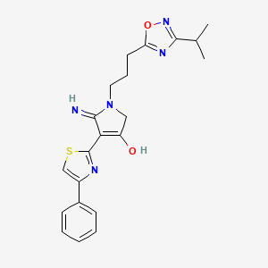 molecular formula C21H23N5O2S B12173872 5-imino-4-(4-phenyl-1,3-thiazol-2-yl)-1-{3-[3-(propan-2-yl)-1,2,4-oxadiazol-5-yl]propyl}-2,5-dihydro-1H-pyrrol-3-ol 