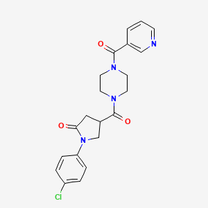 molecular formula C21H21ClN4O3 B12174289 1-(4-Chlorophenyl)-4-{[4-(pyridin-3-ylcarbonyl)piperazin-1-yl]carbonyl}pyrrolidin-2-one 