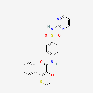 molecular formula C22H20N4O4S2 B12174476 N-{4-[(4-methylpyrimidin-2-yl)sulfamoyl]phenyl}-3-phenyl-5,6-dihydro-1,4-oxathiine-2-carboxamide 