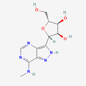 molecular formula C11H15N5O4 B1217458 2-Hydroxymethyl-5-(7-methylamino-3H-pyrazolo[4,3-D]pyrimidin-3-YL)-tetrahydro-furan-3,4-diol 