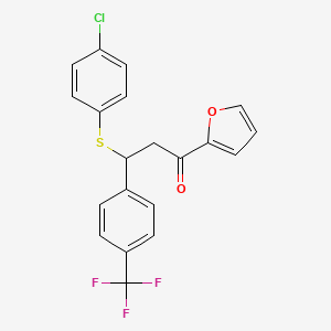 molecular formula C20H14ClF3O2S B12174819 3-[(4-Chlorophenyl)sulfanyl]-1-(furan-2-yl)-3-[4-(trifluoromethyl)phenyl]propan-1-one 