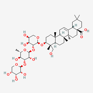 molecular formula C46H74O16 B1217496 (4aS,6aR,6aS,6bR,8aR,9R,10S,12aR,14bS)-10-[(2S,3R,4S,5S)-3-[(2S,3R,4R,5S,6S)-3,5-dihydroxy-6-methyl-4-[(2S,3R,4R,5R)-3,4,5-trihydroxyoxan-2-yl]oxyoxan-2-yl]oxy-4,5-dihydroxyoxan-2-yl]oxy-9-(hydroxymethyl)-2,2,6a,6b,9,12a-hexamethyl-1,3,4,5,6,6a,7,8,8a,10,11,12,13,14b-tetradecahydropicene-4a-carboxylic acid CAS No. 72629-76-6
