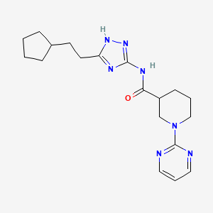 molecular formula C19H27N7O B12175408 N-[3-(2-cyclopentylethyl)-1H-1,2,4-triazol-5-yl]-1-(pyrimidin-2-yl)piperidine-3-carboxamide 