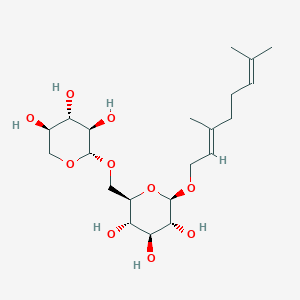 molecular formula C21H36O10 B121757 Geranyl 6-O-beta-D-xylopyranosyl-beta-D-glucopyranoside CAS No. 150995-11-2
