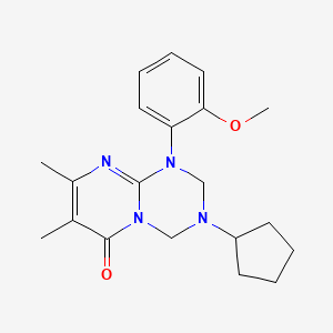 molecular formula C20H26N4O2 B12175818 3-cyclopentyl-1-(2-methoxyphenyl)-7,8-dimethyl-1,2,3,4-tetrahydro-6H-pyrimido[1,2-a][1,3,5]triazin-6-one 