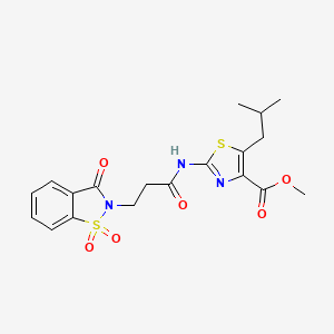 methyl 2-{[3-(1,1-dioxido-3-oxo-1,2-benzothiazol-2(3H)-yl)propanoyl]amino}-5-(2-methylpropyl)-1,3-thiazole-4-carboxylate