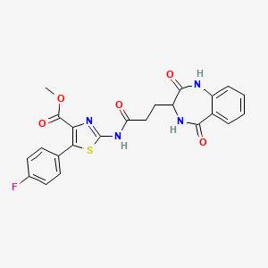 molecular formula C23H19FN4O5S B12175941 methyl 5-(4-fluorophenyl)-2-{[3-(2-hydroxy-5-oxo-4,5-dihydro-3H-1,4-benzodiazepin-3-yl)propanoyl]amino}-1,3-thiazole-4-carboxylate 