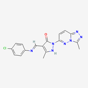 molecular formula C17H14ClN7O B12176108 (4E)-4-{[(4-chlorophenyl)amino]methylidene}-5-methyl-2-(3-methyl[1,2,4]triazolo[4,3-b]pyridazin-6-yl)-2,4-dihydro-3H-pyrazol-3-one 