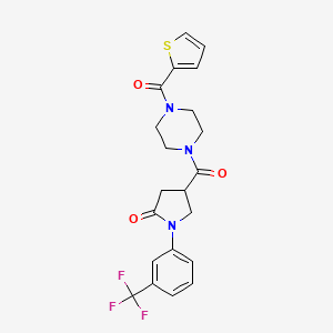 molecular formula C21H20F3N3O3S B12176137 4-{[4-(Thiophen-2-ylcarbonyl)piperazin-1-yl]carbonyl}-1-[3-(trifluoromethyl)phenyl]pyrrolidin-2-one 