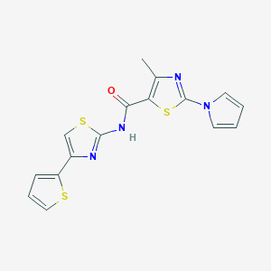 molecular formula C16H12N4OS3 B12176344 4-methyl-2-(1H-pyrrol-1-yl)-N-[4-(thiophen-2-yl)-1,3-thiazol-2-yl]-1,3-thiazole-5-carboxamide 