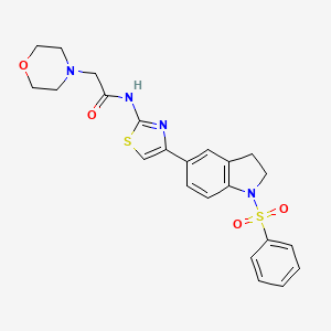 molecular formula C23H24N4O4S2 B1217635 N-[4-[1-(benzenesulfonyl)-2,3-dihydroindol-5-yl]-2-thiazolyl]-2-(4-morpholinyl)acetamide 