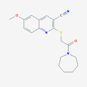 molecular formula C19H21N3O2S B1217637 2-[[2-(1-Azepanyl)-2-oxoethyl]thio]-6-methoxy-3-quinolinecarbonitrile 