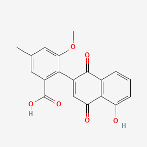 molecular formula C19H14O6 B1217656 2-(1,4-Dihydro-5-hydroxy-1,4-dioxo-2-naphthalenyl)-3-methoxy-5-methylbenzoic acid CAS No. 76191-52-1