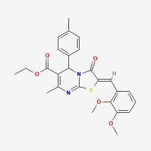 molecular formula C26H26N2O5S B12176563 ethyl (2Z)-2-(2,3-dimethoxybenzylidene)-7-methyl-5-(4-methylphenyl)-3-oxo-2,3-dihydro-5H-[1,3]thiazolo[3,2-a]pyrimidine-6-carboxylate 